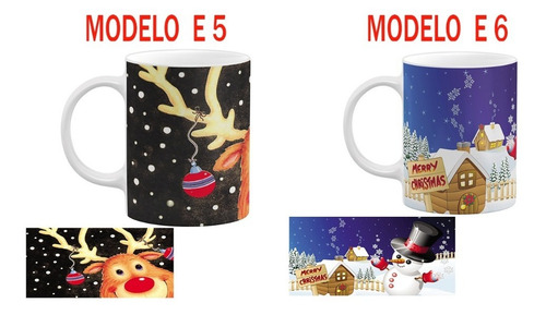 Caja Con 06 Tazas Blancas 6 Modelos Navideños Económica