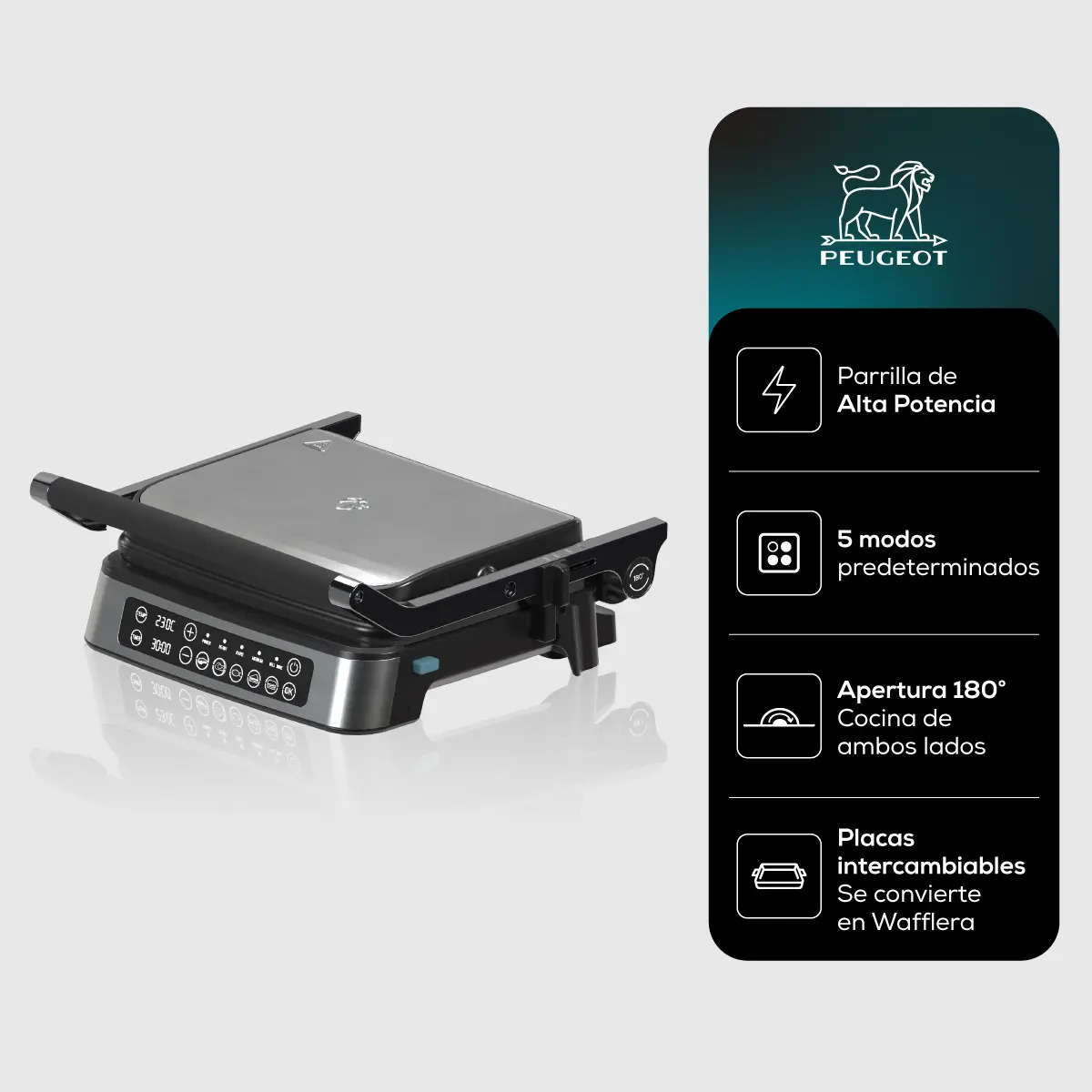 Parrilla Electrica Digital Peugeot Annecy Panel Táctil Wafflera Color Acero Inoxidable Y Negro
