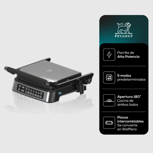 Parrilla Electrica Digital Peugeot Annecy Panel Táctil Wafflera Color Acero Inoxidable Y Negro