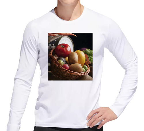 Remera Hombre Ml Comida Saludable Frutas Verduras Campo P1