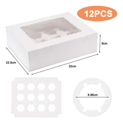 12 Cajas Pasteles Con Ventana Para 12 Cupcakes Muffins Donas