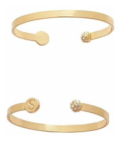 Brazalete - Chelsea Initial Gold Plate Metal Pave Bracelet