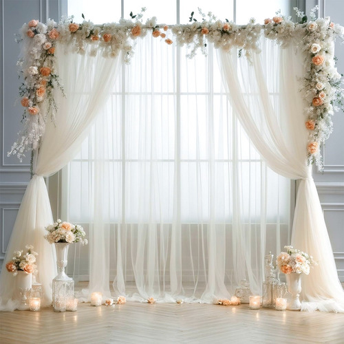 2pzs Cortinas De Malla Multicolor Decoración Boda Cumpleaños Color Beige