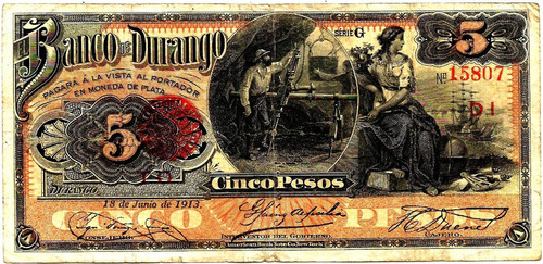 Billete De Revolucion 5 Pesos Muy Raro (cuatro)