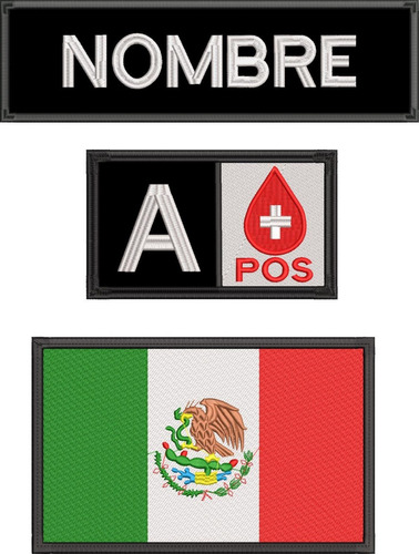 Parche México + Tipo Sangre + Nombre Velcro Táctico