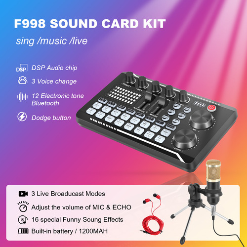 Kit De Tarjeta De Sonido F998, Kit De Micrófono Bm-800, Con