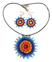 Comprar Collar Y Aretes Mostacilla Checa Estilo Huichol Flor Fuego