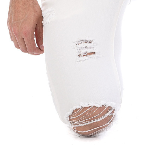 Imagen 4 de 6 de Jeans Pantalón De Mezclilla Stretch Blanco Hombre Demolición