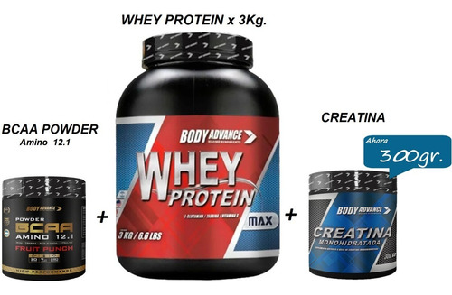 Whey Protein 3 Kg + Bcaa Amino 12.1 + Creatina. Body Advance