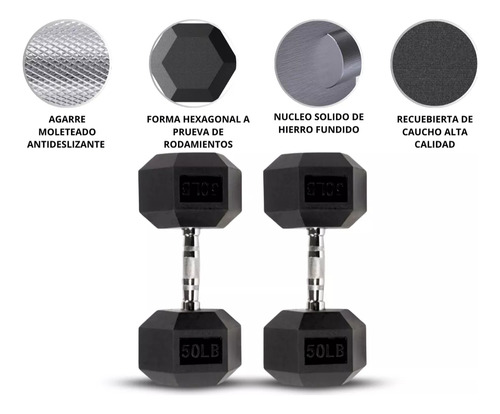 Set 2 Mancuernas 50 Lb 22.67 Kg C/u, Pesas Hexagonales Gym