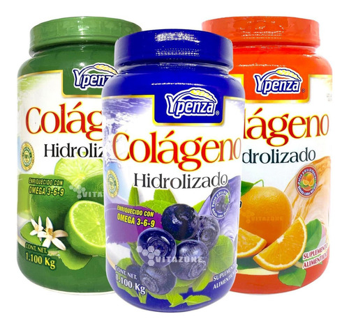 Colágeno Hidrolizado 3 Botes Sabores Surtidos De 1.1 Kg Ypen Sabor Limon Blueberry Naranja