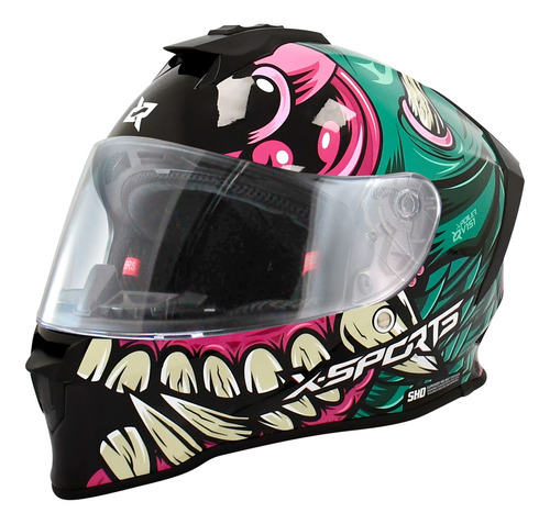 Casco Integral X Sports V151 Evil Verde Rosa