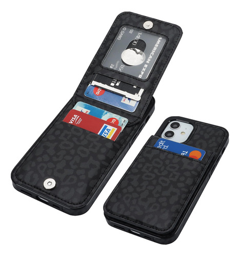 Funda Cartera Para iPhone 12 And iPhone 12 Pro Negro Leopard