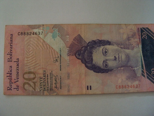 Billete De 20 Bolivares Año 2007. Error De Impresion