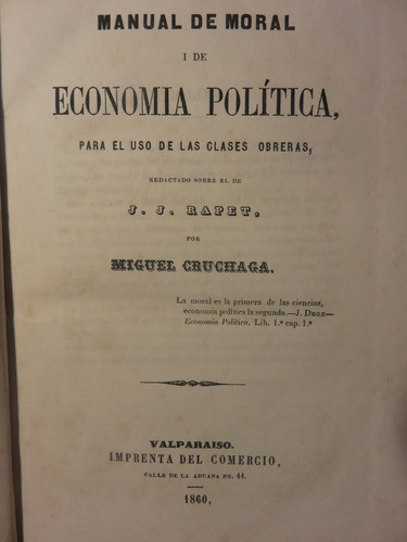 Miguel Cruchaga Manual Moral  Economía Política Clase Obrera