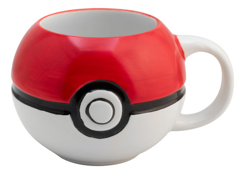 Taza De Cerámica 3d Pokebola Pokemón Pintada A Mano 591 Ml Color Rojo/Blanco