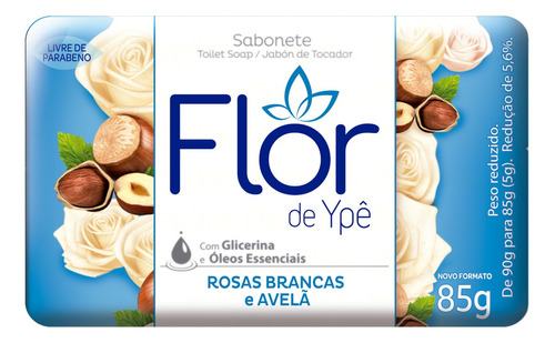 Sabão em barra Flor de Ypê Rosas Brancas e Avelã de 85 g