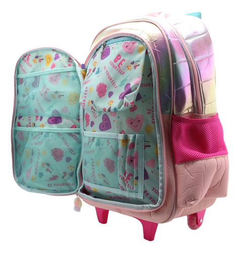 Mochila Con Carro 18'' Ck814 Cresko Color Rosa Diseño De La Tela Lisa