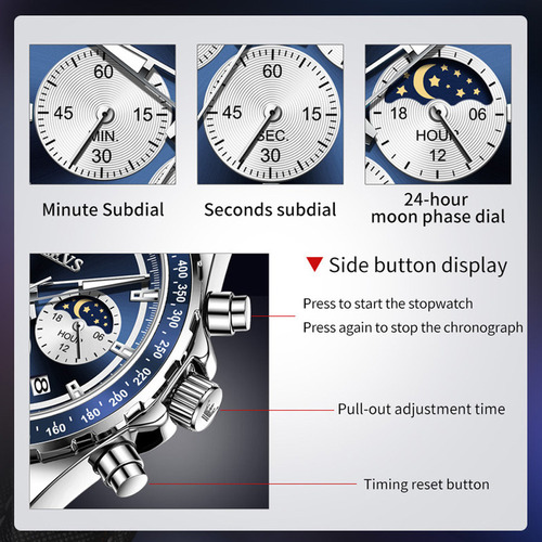 Reloj De Acero Inoxidable 2945 Chronograph Luminous Para Hom