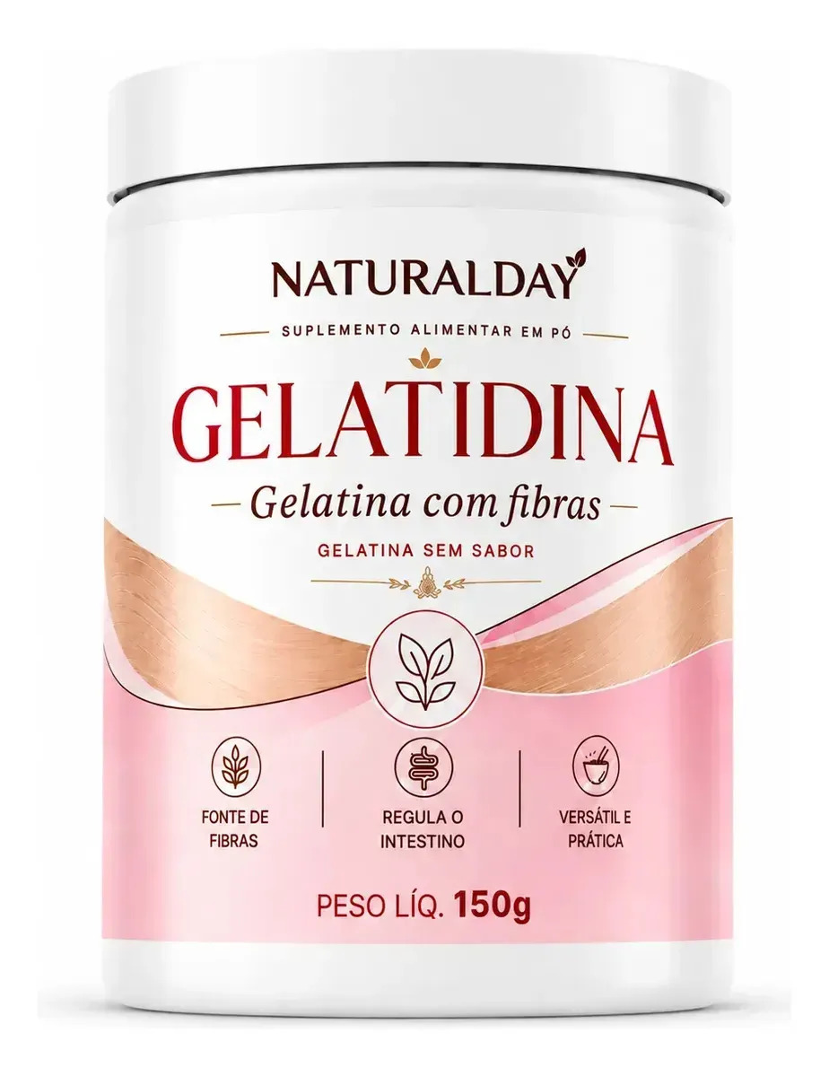 Gelatidina Naturalday 150g Gelatina em Pó com Fibras Gelatina Alimentar Fibras Naturais Gelatina