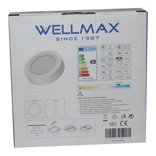 Imagen 3 de 3 de Lampara Panel Redondo 18w Wellmax Superficial 23cm
