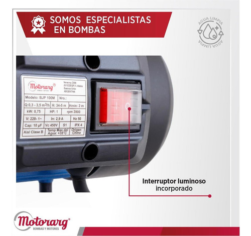 Imagen 8 de 10 de Bomba Autoaspirante Motorarg Bjp 75 Agua Altura 30mt 3/4 Hp