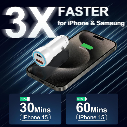 Cargador De Coche Para iPhone 16 15, Certificado Apple Mfi C