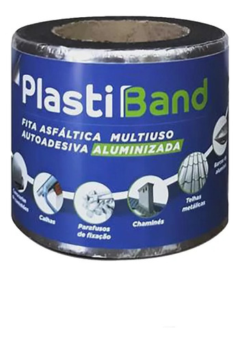 Fita Asfáltica Aluminizada 10cm X 10m Plastiband Dplastic Cor Cromado