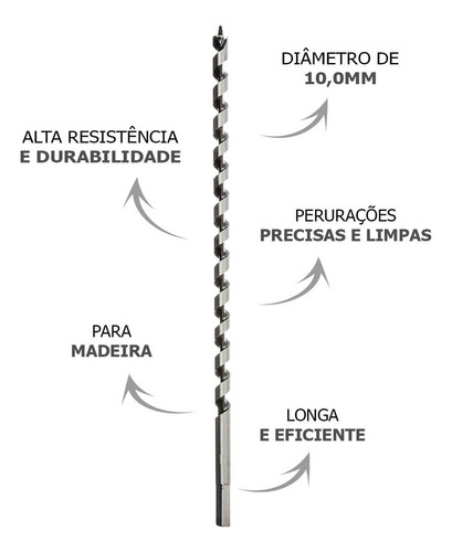 Broca Rápida Extra Longa Para Madeira 10,0 X 450mm Htom