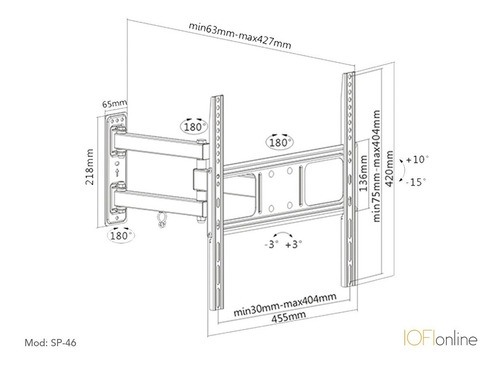 Imagen 2 de 9 de Soporte Led Iofi Premium Móvil Articulado 75 65 55 50 43 32