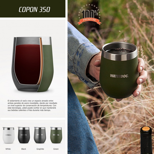 Imagen 5 de 9 de Copon Térmico 350ml Waterdog Acero Inox Tapa Plástica Olivos