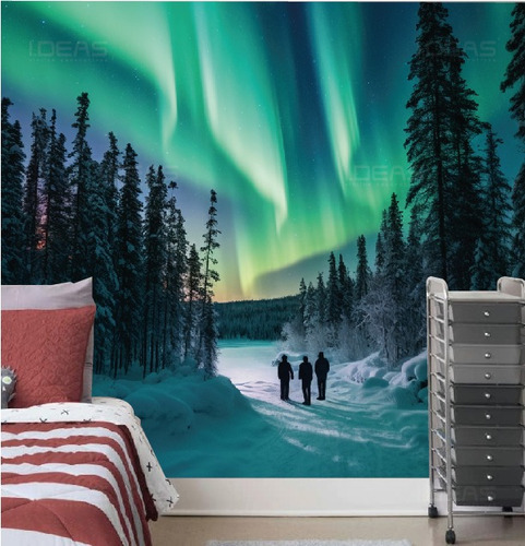 Vinilo Decorativo Foto Mural Tapiz Paisaje Auroras Boreales