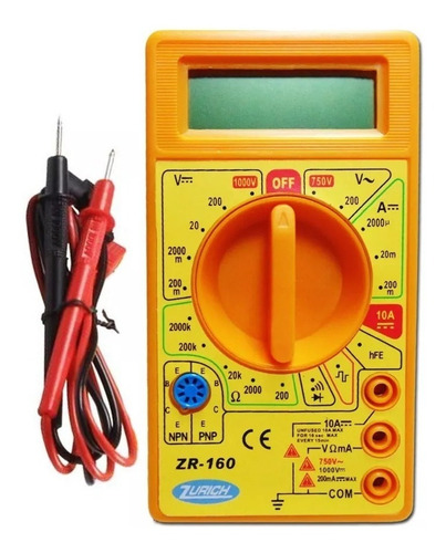 Imagen 1 de 5 de Tester Multimetro Digital Zurich Zr-160 C/ Buzzer + Puntas