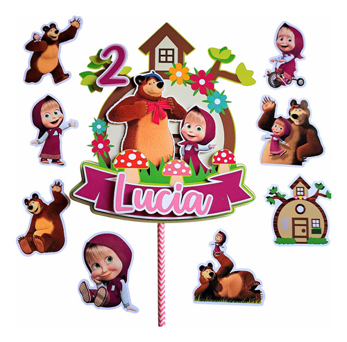 Adorno Para Tortas Caketopper + Minitoppers Masha Y El Oso Violeta Masha Y El Oso