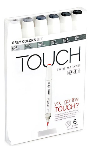 Set De Marcadores Touch Twin Brush 6 Colores Tonos Grises