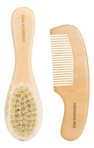 Set De Peine Y Cepillo Cerdas Suaves Para Bebés Greenth Pro Madera