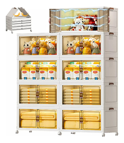 Closet Mueble Armarios Organizador Ropa Plegable Ruedas 360° Armario de almacenamiento elegante y con estilo Blanco Owkuan