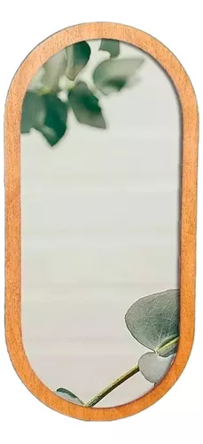 Espejo Ovalado Boho Enmarcado Madera Decorativo 50 Cm