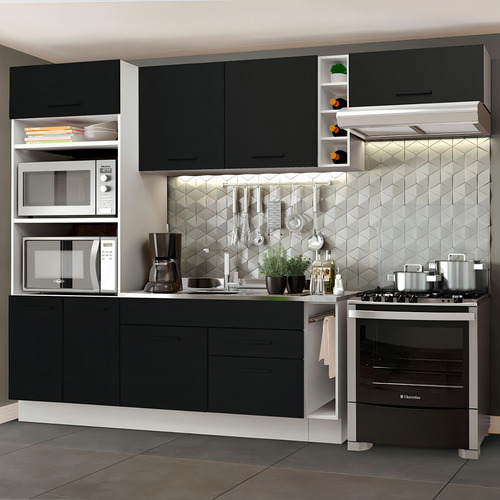Madesa Agata 290002 C Armá Balcão S Tamp Bp para cocina completa, color blanco/negro