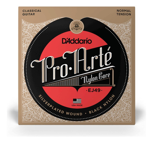 Cuerdas Guitarra Clásica D'addario Pro Arté Ej49 Black Nylon