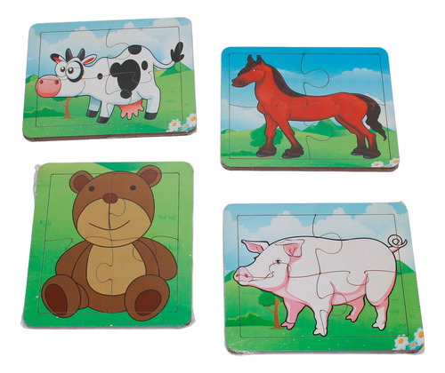 Kit Puzzle Rompecabezas Infantil Mdf 4 Piezas Animales