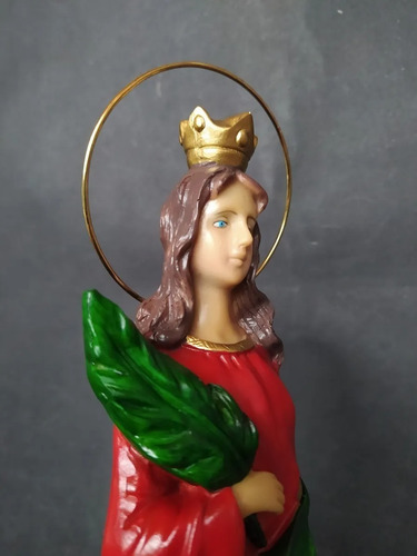 Imagem De Santa Catarina 31 Cm Em Resina Aureola De Metal Cor Pintura A Mão