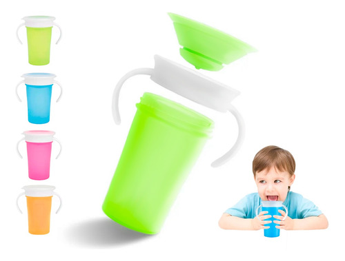 Vaso Mágico Bebe Antivuelco Antiderrame Asas 360° Tapa 280ml