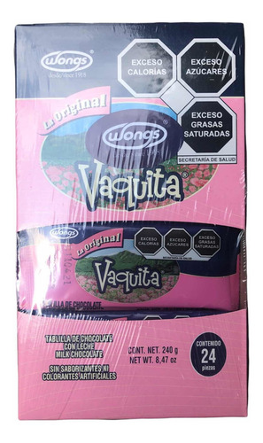 Chocolate Vaquita Con Leche Wongs Mediano 696 Pz 10 G C/u