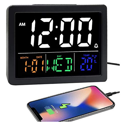 Reloj Despertador Digital, Pantalla De Tiempo Led Grand...