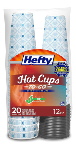 Vasos Calientes Desechables Hefty Con Tapas, 12 Onzas, 20 Un