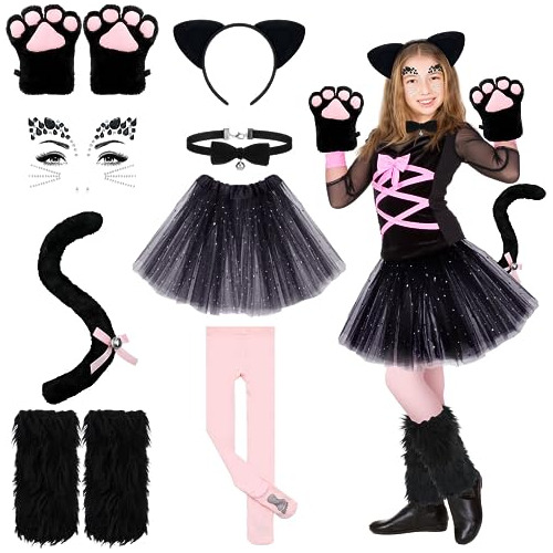 8 Pcs Halloween Black Kitten Cat Costume Accessories Fo...