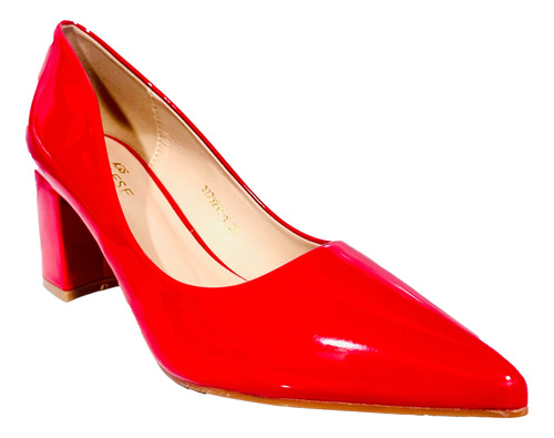 Zapatos Tacon Grueso Para Dama Inglese Rojo Patente Valeria