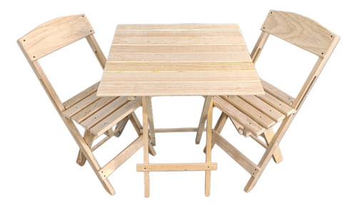 Set Mesa Plegable, Estilo Mariposa Y 2 Sillas Plegables Madera Natural