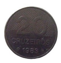 Moneda 20 Cruzeiros Brasil Año 1983